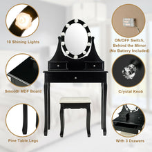 Load image into Gallery viewer, Gymax Bedroom Vanity Set Makeup Dressing Table w/3 Drawers 10 LED Bulb Black