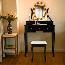 Load image into Gallery viewer, Gymax Vanity Set Makeup Dressing Table w/5 Drawers 12 LED Bulb Black