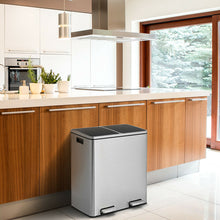 Load image into Gallery viewer, Gymax 16 Gallon Dual Step Trash Can Recycling Stainless Steel Double Bucket Pedal Bin