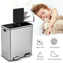 Load image into Gallery viewer, Gymax 16 Gallon Dual Step Trash Can Recycling Stainless Steel Double Bucket Pedal Bin