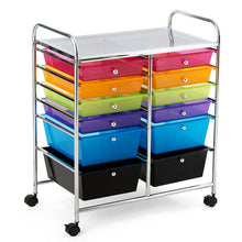 Load image into Gallery viewer, Gymax Office Rolling Cart 12 Storage Drawer Studio Organizer Bins Scrapbook Paper Black/Colorful