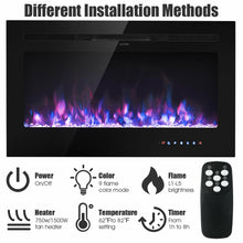Load image into Gallery viewer, Gymax 36'' Electric Fireplace Recessed and Wall Mounted 750W/1500W W/ Multicolor Flame
