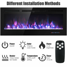 Load image into Gallery viewer, Gymax 50'' Electric Fireplace Recessed and Wall Mounted 750W/1500W W/ Multicolor Flame