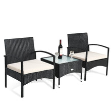 Load image into Gallery viewer, Gymax 3 PCS Patio Wicker Rattan Furniture Set Coffee Table & 2 Rattan Chair W/Cushion