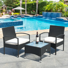 Load image into Gallery viewer, Gymax 3 PCS Patio Wicker Rattan Furniture Set Coffee Table & 2 Rattan Chair W/Cushion