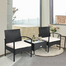 Load image into Gallery viewer, Gymax 3 PCS Patio Wicker Rattan Furniture Set Coffee Table & 2 Rattan Chair W/Cushion
