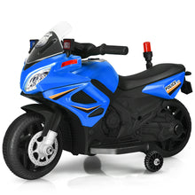 Load image into Gallery viewer, Gymax 6V Electric Toy Motorcycle Kids Ride On Police Scooter w/ Training Wheels White/Red/Blue