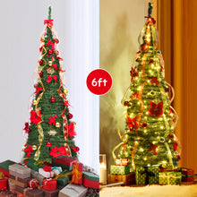 Load image into Gallery viewer, Gymax 6' Christmas Spruce Pre-lit Poinsettia Tree Decorated Pop-Up Artificial Christmas Tree