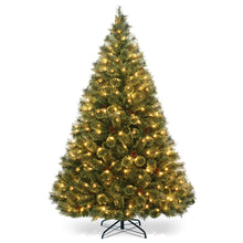 Load image into Gallery viewer, Gymax 6FT Pre-lit Flowering Artificial Green Hinged Christmas Tree PVC Pine Tree