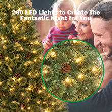 Load image into Gallery viewer, Gymax 6FT Pre-lit Flowering Artificial Green Hinged Christmas Tree PVC Pine Tree