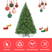 Load image into Gallery viewer, Gymax 6FT Pre-lit Flowering Artificial Green Hinged Christmas Tree PVC Pine Tree