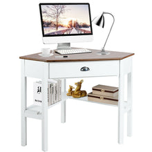 Load image into Gallery viewer, Gymax Corner Computer Desk Laptop Writing Table Workstation W/ Drawer & Shelves Brown/White/Gray