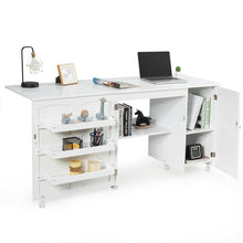 Load image into Gallery viewer, Gymax Folding Sewing Table Shelves Storage Cabinet Craft Cart W/Wheels Large White/Natural