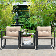 Load image into Gallery viewer, Gymax 3PCS Rattan Rocking Chair Table Set Patio Furniture Set w/ Cushions
