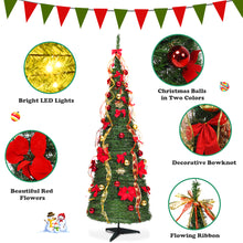 Load image into Gallery viewer, Gymax 4' Christmas Spruce Pre-lit Poinsettia Tree Decorated Pop-Up Artificial Christmas Tree