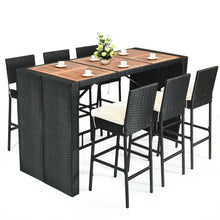 Load image into Gallery viewer, Gymax Set of 7pcs Rattan Wicker Bar Set Patio Dining Furniture w/ Wood Table Top 6 Stools