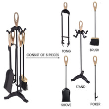 Load image into Gallery viewer, Gymax 5 PCS Hearth Tool Fireplace Set Fire Tools Set Black Brass Home