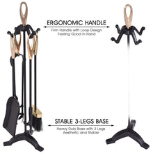 Load image into Gallery viewer, Gymax 5 PCS Hearth Tool Fireplace Set Fire Tools Set Black Brass Home