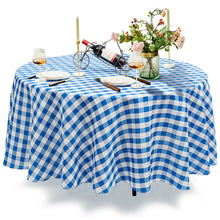 Load image into Gallery viewer, Gymax 2Pcs Blue & White Gingham Checkered Tablecloth 90'' Polyester Linen Wedding Party