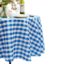 Load image into Gallery viewer, Gymax 2Pcs Blue & White Gingham Checkered Tablecloth 90'' Polyester Linen Wedding Party