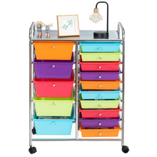 Load image into Gallery viewer, Gymax 15 Drawer Rolling Storage Cart Opaque Multicolor Drawers Home