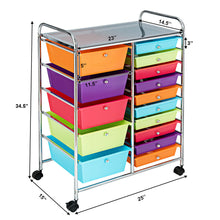 Load image into Gallery viewer, Gymax 15 Drawer Rolling Storage Cart Opaque Multicolor Drawers Home