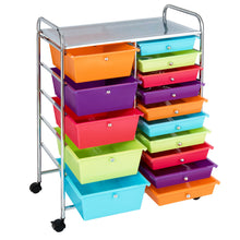 Load image into Gallery viewer, Gymax 15 Drawer Rolling Storage Cart Opaque Multicolor Drawers Home