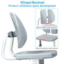 Load image into Gallery viewer, Gymax Adjustable Children Study Desk Chair Set w/Winged Backrest Gray