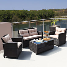 Load image into Gallery viewer, Gymax 4pcs Outdoor Rattan Furniture Set Cushioned Sofa w/Armrest Home