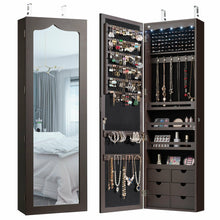 Load image into Gallery viewer, Gymax Lockable Wall Door Mounted Jewelry Cabinet LED Mirror Brown