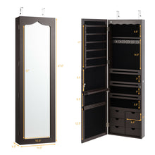 Load image into Gallery viewer, Gymax Lockable Wall Door Mounted Jewelry Cabinet LED Mirror Brown
