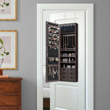 Load image into Gallery viewer, Gymax Lockable Wall Door Mounted Jewelry Cabinet LED Mirror Brown