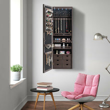 Load image into Gallery viewer, Gymax Lockable Wall Door Mounted Jewelry Cabinet LED Mirror Brown