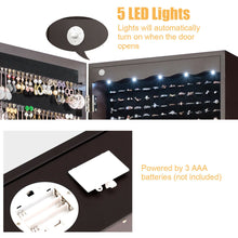 Load image into Gallery viewer, Gymax Lockable Wall Door Mounted Jewelry Cabinet LED Mirror Brown