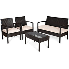 Load image into Gallery viewer, Gymax 4PCS Patio Rattan Set Cushioned Sectional Sofa Glass Table
