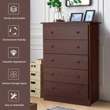 Load image into Gallery viewer, Gymax 5-Drawer Chest Dresser Storage Unit w/Smooth Slide Rail Brown