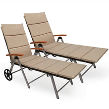 Load image into Gallery viewer, Gymax 2 PCS Folding Patio Rattan Lounge Chair Chaise Cushioned Aluminum Adjust Wheel
