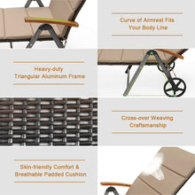 Load image into Gallery viewer, Gymax 2 PCS Folding Patio Rattan Lounge Chair Chaise Cushioned Aluminum Adjust Wheel