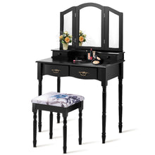 Load image into Gallery viewer, Gymax Vanity Makeup Dressing Table Stool Set w/ Folding Mirror 4 Drawers White/Black