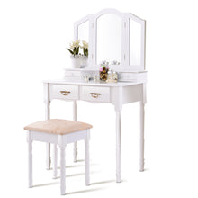 Load image into Gallery viewer, Gymax Vanity Makeup Dressing Table Stool Set w/ Folding Mirror 4 Drawers White/Black