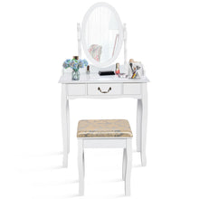 Load image into Gallery viewer, Gymax Makeup Dressing Table Stool Set w/ Drawers Mirror Vanity Set White