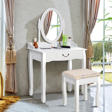 Load image into Gallery viewer, Gymax Makeup Dressing Table Stool Set w/ Drawers Mirror Vanity Set White