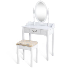 Load image into Gallery viewer, Gymax Makeup Dressing Table Stool Set w/ Drawers Mirror Vanity Set White
