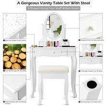 Load image into Gallery viewer, Gymax Vanity Makeup Dressing Table Set w/ Cushioned Stool 3 Drawers White