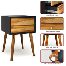 Load image into Gallery viewer, Gymax 2PCS Wooden Nightstand Mid-Century End Side Table Living Room W/2 Storage Drawer