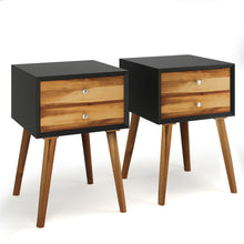 Load image into Gallery viewer, Gymax 2PCS Wooden Nightstand Mid-Century End Side Table Living Room W/2 Storage Drawer