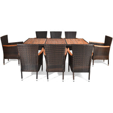 Load image into Gallery viewer, Gymax 9PCS Rattan Patio Dining Set w/ 8 Stackable Cushioned Chairs Wooden Tabletop