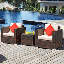 Load image into Gallery viewer, Gymax 3PCS Patio Rattan Outdoor Furniture Set w/ Cushioned Sofa Coffee Table