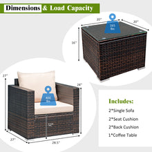 Load image into Gallery viewer, Gymax 3PCS Patio Rattan Outdoor Furniture Set w/ Cushioned Sofa Coffee Table