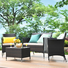Load image into Gallery viewer, Gymax 4PCS Patio Rattan Conversation Furniture Set Outdoor w/ Turquoise Cushion